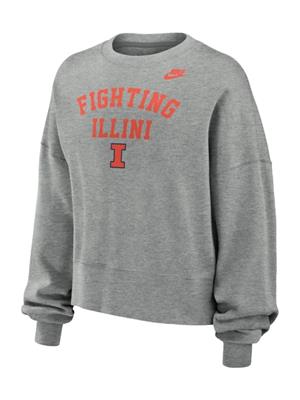 Image of ILLINOIS WOMENS NIKE PHOENIX FLEECE CREW -  darkheather